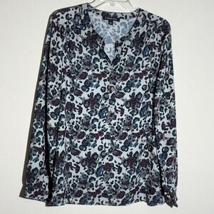 Chadwicks Top Womens L Multicolor LS Pullover Button Closure‎ Animal Officecorp